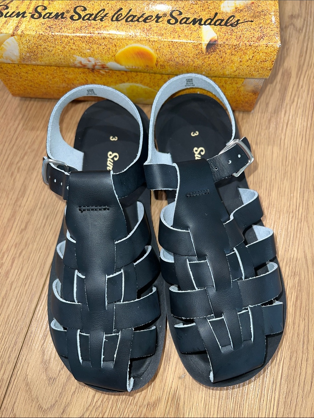 AUTH NIB Salt Water Sandal by Hoy Shoes Sun-San - Sailors BLACK 3W5